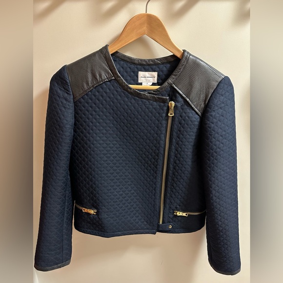 Club Monaco Moto Cropped Quilted Fabric/Leather Jacket/Blazer Sz.2 - Picture 3 of 8